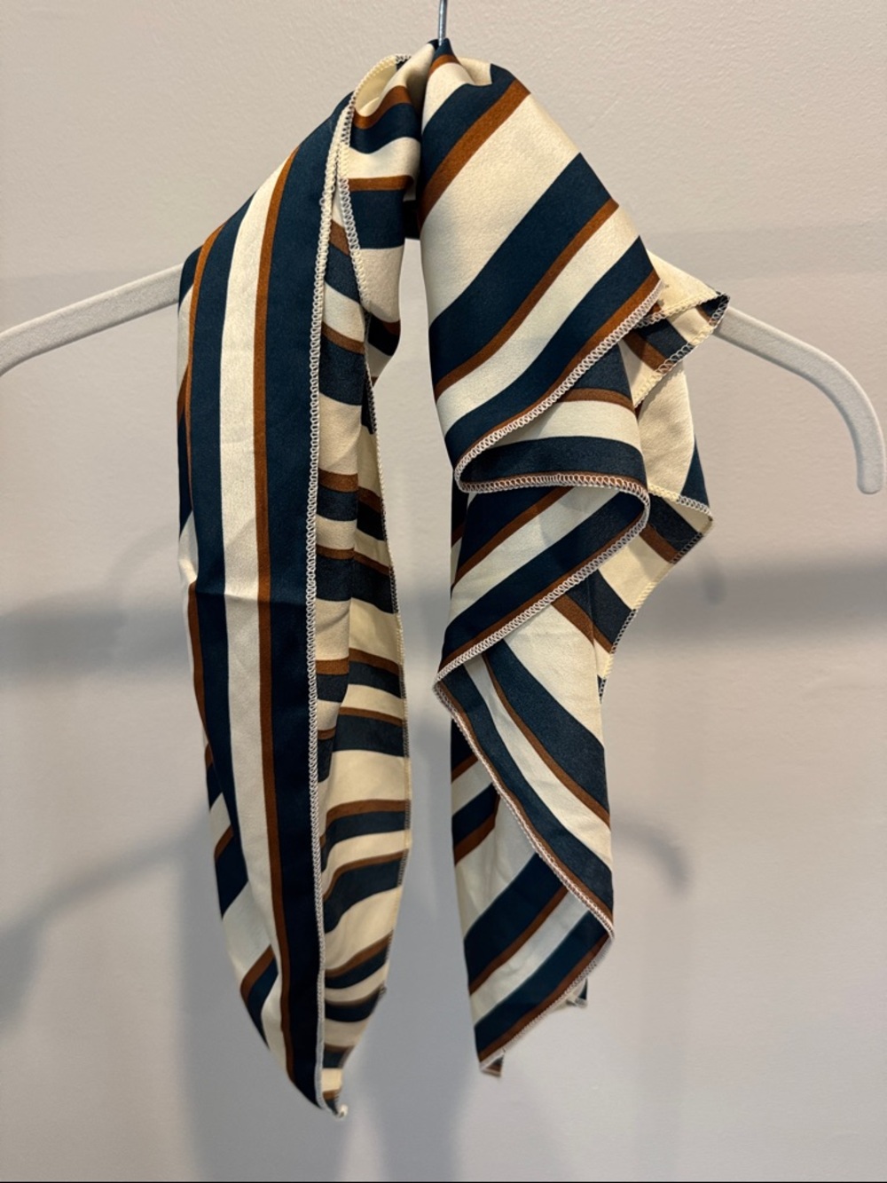 Striped Silk Scarf in Navy, Cream & Brown